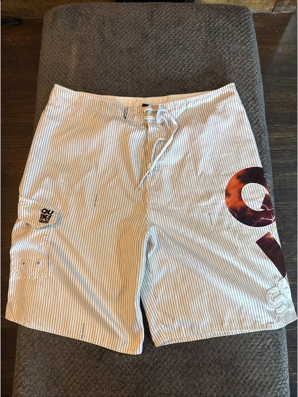 Y2K Vintage Quicksilver Board Shorts Cargo Camo Mens 40 Surfing Swim Embroidered